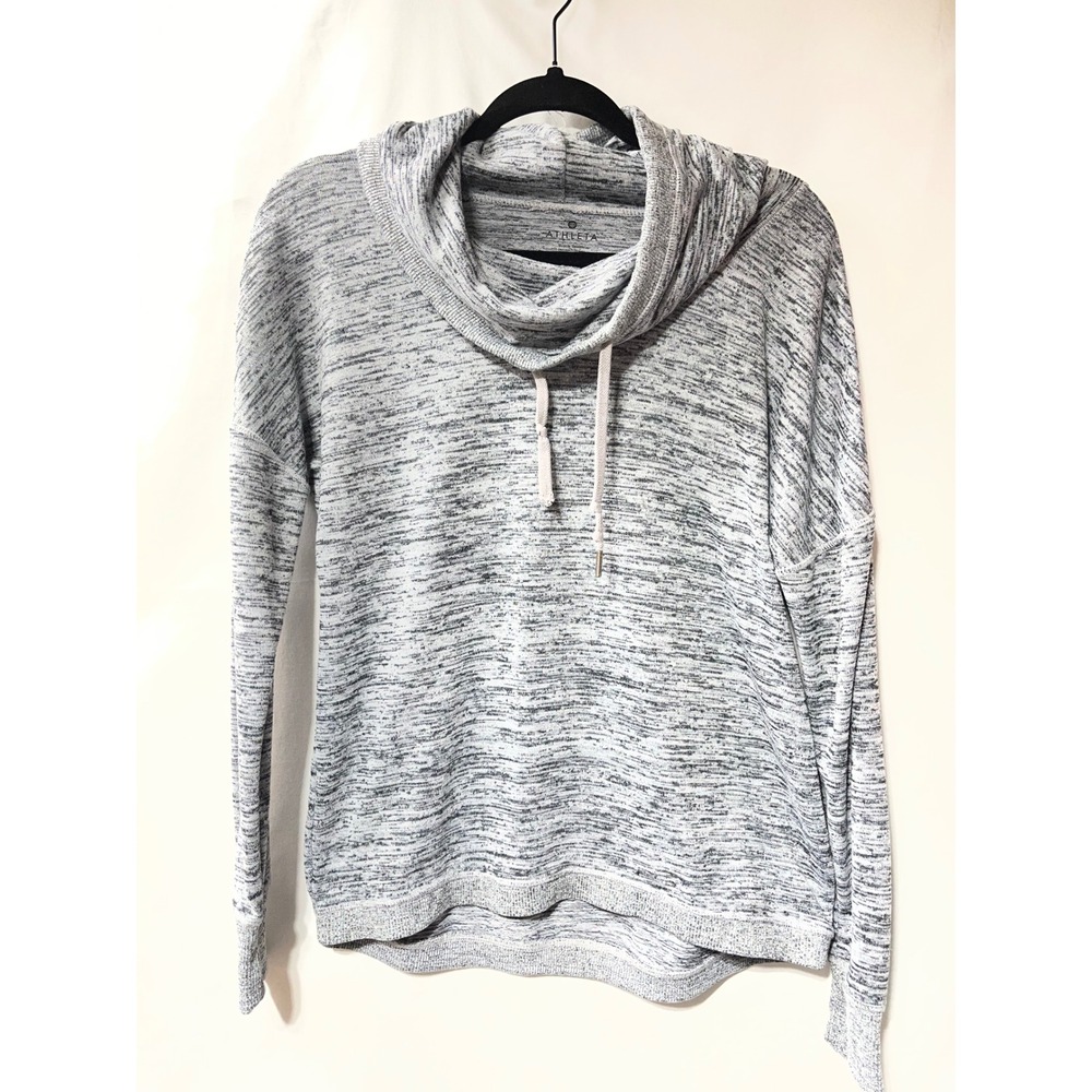Athleta Womens Gray Space Dye Cowl Neck Pullover Sweatshirt Size S Drawstring